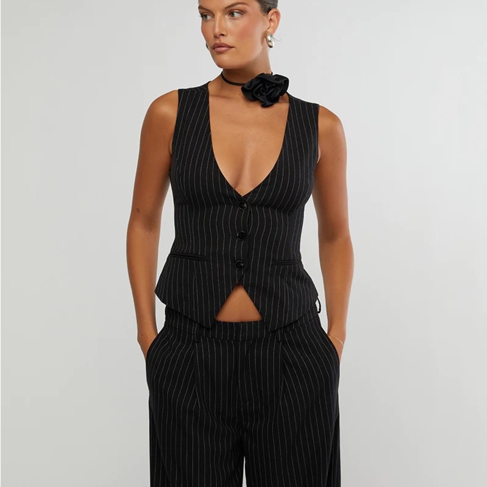WeWoreWhat Black Pinstripe Vest